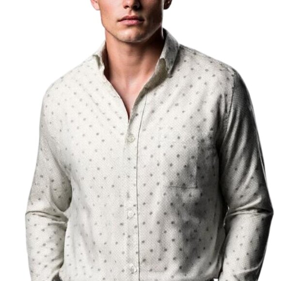 SAMSOE SAMSOE Ivory & Gray LIAM BF Button Down LS Cotton Shirt in Greydot Sz M - Picture 3 of 13